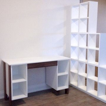 Minimalist Walnut and White Themed Desk and Room Divider