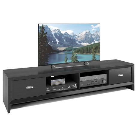 CorLiving Lakewood Extra Wide TV Bench in Black Grain Finish, For TVs up to 80"