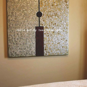 Private Residence; Artwork in Guest Bedroom. Contemporary art in guest bedroom