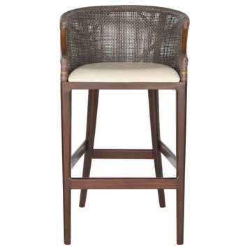Lilly Bar Stool Brown White Cushion, Set of 2