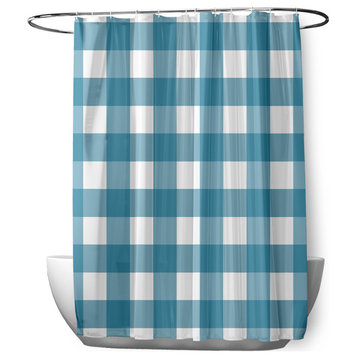 70"Wx73"L Gingham Plaid Shower Curtain, Unreal Teal