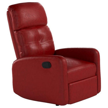 Contemporary Recliner, Faux Leather Upholstered Seat With Tufted Backrest, Red
