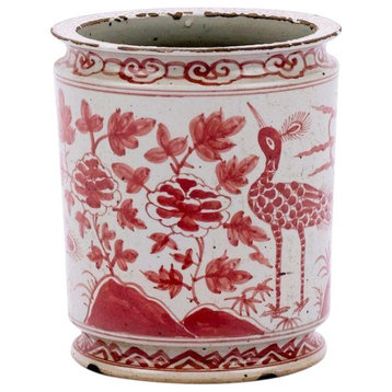 Orchid Pot Planter Bird Underglazed Red Colors May Vary Variable