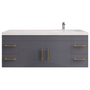 Rosa 60" Wall Mounted Vanity with Reinforced Acrylic Sink (Right Side Sink), Glossy Gray