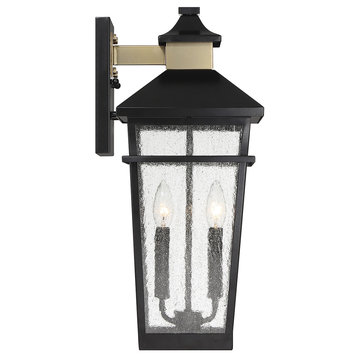 Kingsley 2-Light Outdoor Wall Lantern, Matte Black With Warm Brass Accents