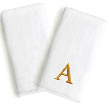 Monogrammed Luxury Novelty Hand Towels, Set of 2, Bookman Font, Gold, H