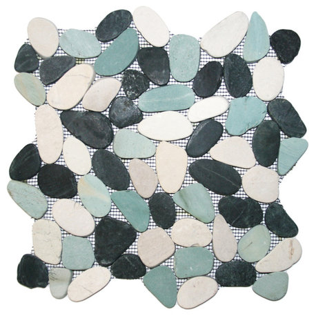 Handcrafted River Stone Tiles - Natural Sliced Turtle Pebble, 12x12 Mesh Backed