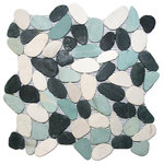 CNK Tile - Sliced Bali Turtle Pebble Tile - Each pebble is carefully selected and hand-sorted according to color, size and shape in order to ensure the highest quality pebble tile available. The stones are attached to a sturdy mesh backing using non-toxic, environmentally safe glue. Because of the unique pattern in which our tile is created they fit together seamlessly when installed so you can't tell where one tile ends and the next begins!