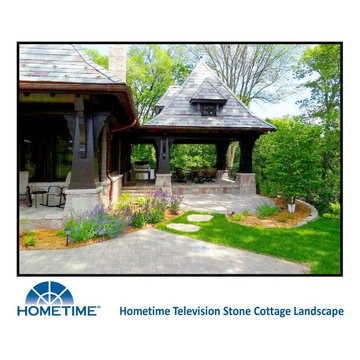 Stone Cottage Landscape - Elegant Overlook Porch. Minnesota Landscape Design.