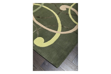 Modern Swirl Handmade Green Wool & Silk Rug 19233