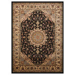 Nourison - Delano Persian Area Rug, Black, 5'3"x7'3" - An exquisite medallion design framed by a richly figured decorative border. In classically opulent ebony, a high fashion area rug that will imbue any room with an aura of unrivaled sophistication. Expertly power-loomed from top quality polypropylene yarns for luxuriously supple texture and years of lasting beauty.