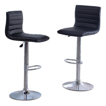 Set of 2 Bar Stools PU Leather Adjustable Barstool Swivel Pub Chairs Black New