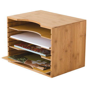 Lipper International Bamboo File Organizer With 4 Dividers