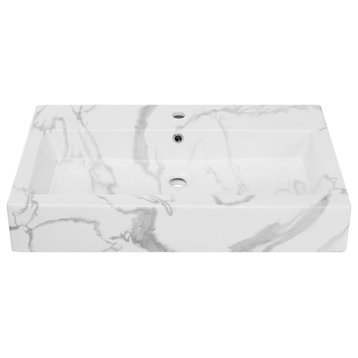 Voltaire Wide Rectangle Vessel Sink, White Marble