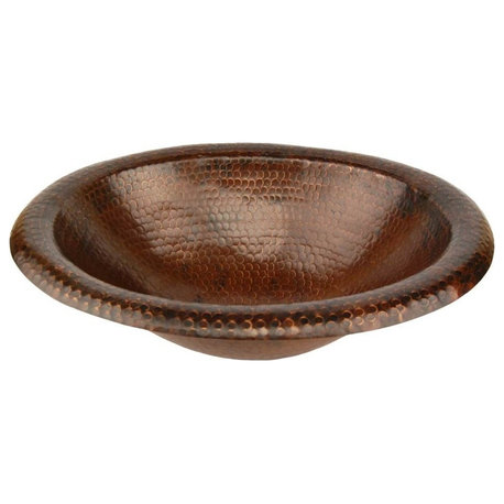 18" Wide Rim Oval Self Rimming Hammered Copper Bathroom Sink