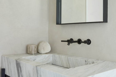 Powder room - contemporary powder room idea in New York