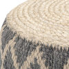 Simpli Home Edgeley Boho Round Pouf in Gray and Natural Woven Braided Jute