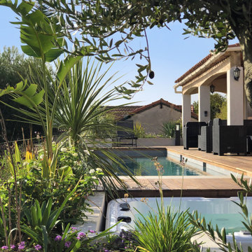 Création jardin avec couloir de nage et jacuzzi
