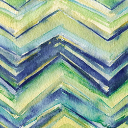 Blue Yellow Green Chevron Abstract Art - Fine Art Prints