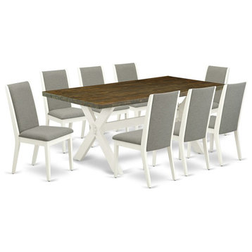East West Furniture X-Style 9-piece Wood Dining Set in Linen White/Shitake