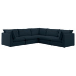 Meridian Furniture - Mackenzie Linen Textured Fabric 5-Piece Modular L-Shaped Sectional, Navy - Mix and match the pieces from the Mackenzie series to create a beautiful seating group that's perfect for the whole gang. These exceptionally crafted sofas, sectionals, and other components are meant to be put together into an infinite number of configurations based on your particular needs and space requirements. Each is upholstered from top to bottom in soft durable linen textured in your choice of colors. Attach the pieces of your choice easily thanks to the included attachment latches.
