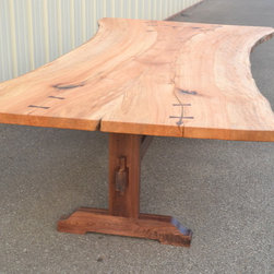 Live Edge Sycamore Dining Table with Trestle Base - Dining Tables