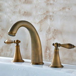 Antique Brass Finish Widespread Bathroom Sink Faucet T0453A - Bathroom Sink Faucets