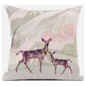16x16 Black Pink Deer Blown Seam Broadcloth Animal Print Throw Pillow