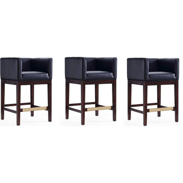 Manhattan Comfort Kingsley 26" Faux Leather Counter Stool in Black (Set of 3)
