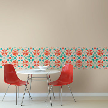 Tyles Renovated Souk in red and teal, in dining space
