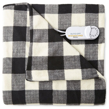 Biddeford Comfort Knit Fleece Electric Heated Warming Throw Blanket Black White