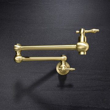 Wellfor Wall Mount Pot Filler Kitchen Faucet With 4 GPM Flow Rate, Brushed Gold