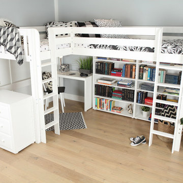 Twin L shape High Loft Bed with Ladder and Study