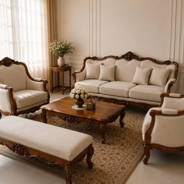 Luxury Solid Teak Wood Sofa & Chairs | Louis XV French Provincial Living Room