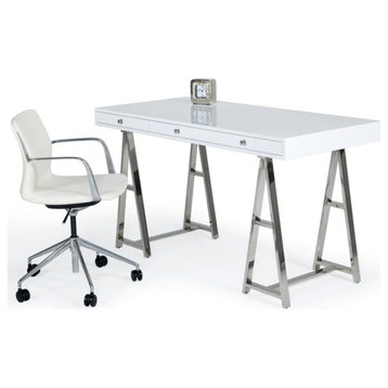 Milana White and Stainless Steel Desk