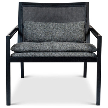Barra, Cane Lounge Chair, Slate Upholstery, Black Frame, Black Cane Webbing