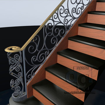 Caribou Rd modern spiral solid brass and  wrought iron railing