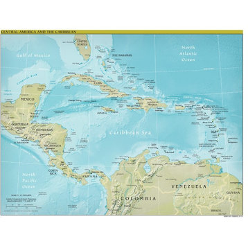 Central America Map, Physical, Peel & Stick Removable Wall Decal