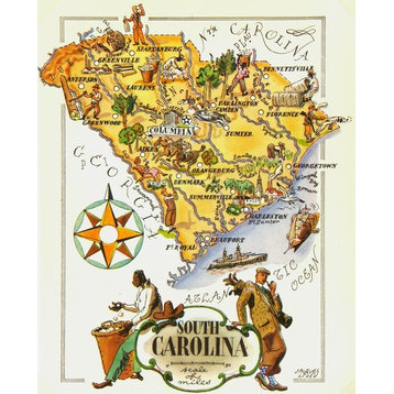 Consigned Vintage Pictorial Map of South Carolina, 1946