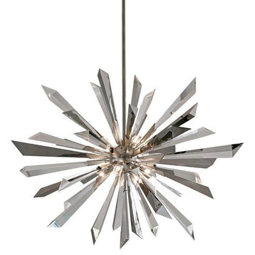 Inertia Pendant With Silver Leaf, Polished Prisms, Crystal Diffuser, 48"
