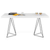 Multi 63" Table Top With Trestles, Top: Pure White, Legs: Black Lacquered Steel