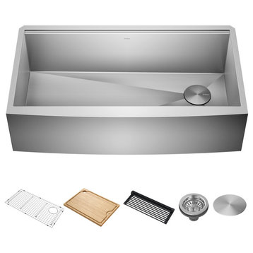 Kore Workstation Farmhouse Stainless Steel 1-Bowl Kitchen Sink w accessories, 36