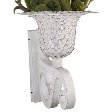 Ornate White Iron Scroll Wall Mounted Planter Flower Urn Bracket Outdoor Metal
