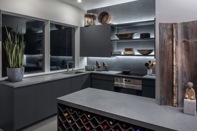 Example of a minimalist kitchen design in New York