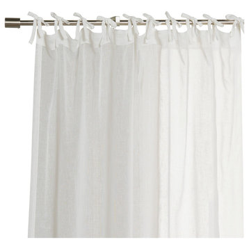 Linen Look Tie Top Curtains, White