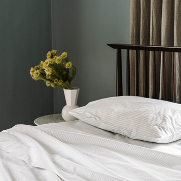 Percale Bedding in Ash Ticking Stripe