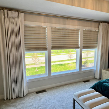 Double French Pleated, Blackout Drapery Panels with Blackout Cellular Shades
