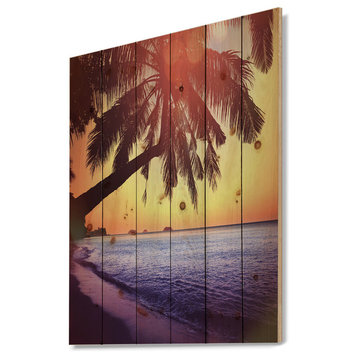 Designart Beach Silhouettes Palms Seashore Wood Wall Art 46x36