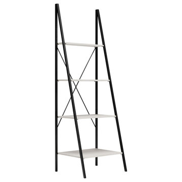 Gem 71" Leaning Bookcase, Angled Ladder Design, Black Metal Frame