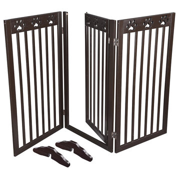 3 Panel Folding Pet Gate Wood Dog Fence Baby Safety Gate Playpen Barrier 60x36"